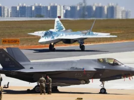 Su-57 and F-35 during Aero India 2025