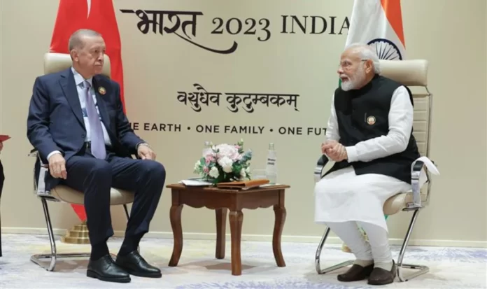 Recep Tayyip Erdoğan and Narendra Modi Türkiye President Recep Tayyip Erdoğan and Indian prime Minister Narendra Modi