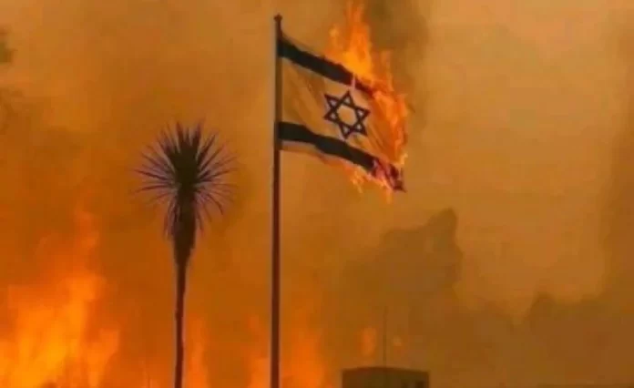 Alleged - Israeli Flag burns after Iranian Strike Alleged - Israeli Flag burns after Iranian Strike