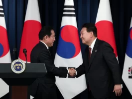 Former President Yoon Suk Yeol with former Japanese Prime Minister Fumio Kishida