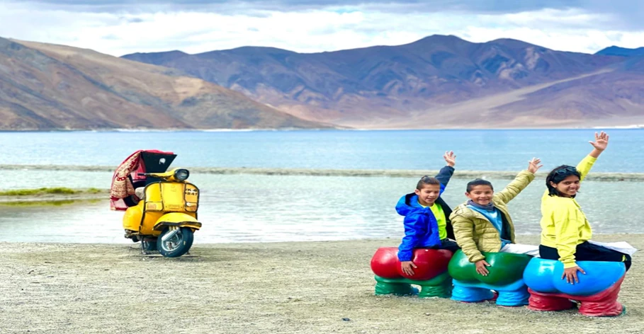 The famous 3 Idiots at the beautiful blue brackish Pangong Tso