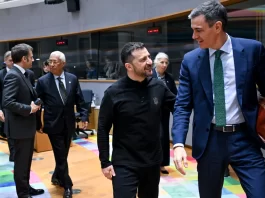 From left to right: António COSTA (President of the European Council, EUROPEAN COUNCIL), Emmanuel MACRON (President of France, France), Volodymyr ZELENSKYY (President of Ukraine, Ukraine), Pedro SÁNCHEZ PÉREZ-CASTEJÓN (Prime Minister, Spain)