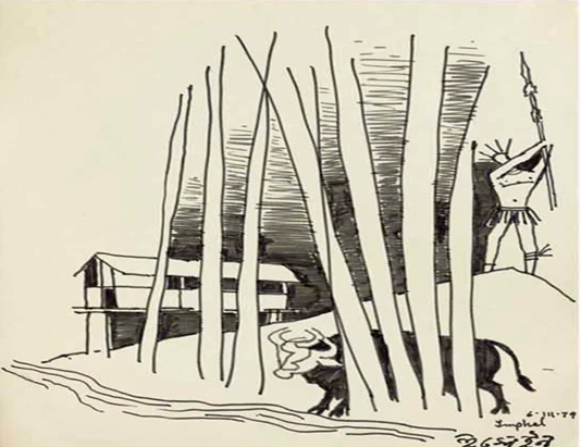 MF Husain's Village  scene on the outskirts of Imphal.
