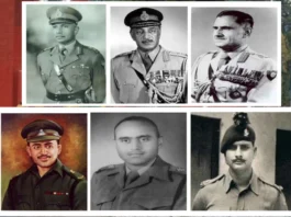 Ranikhet  to Rewari: The Unbreakable Kumaoni-Ahir War-Winning Camaraderie Top - The Three Kumaoni Army Chiefs Bottom - Maj. Som Nath Sharma, PVC; Maj. Shaitan Singh, PVC; Lt. Bikram Singh