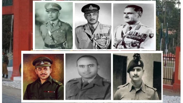 Collage Top - The Three Kumaoni Army Chiefs Bottom - Maj. Som Nath Sharma, PVC; Maj. Shaitan Singh, PVC; Lt. Bikram Singh