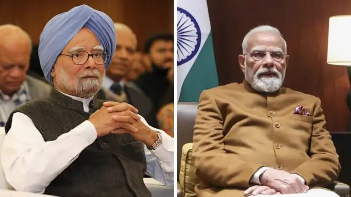 Collage - Former PM Manmohan Singh, Current PM Narendra Modi