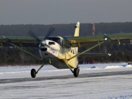 LMS-901 Baikal light multipurpose aircraft powered by the new domestic VK-800 turboprop engine and AV-901 propeller