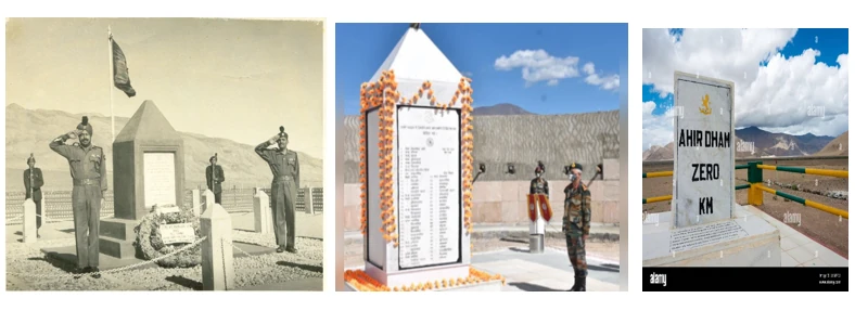Rezang La Memorial 18 Nov 1963, the renovated Rezang La Memorial and the Ahir Dham Signage