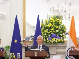 PM, the President of the European Council, Mr. António Luís Santos da Costa and the President of the European Commission, Ms. Ursula von der Leyen witness the Exchange of MoUs between India and EU