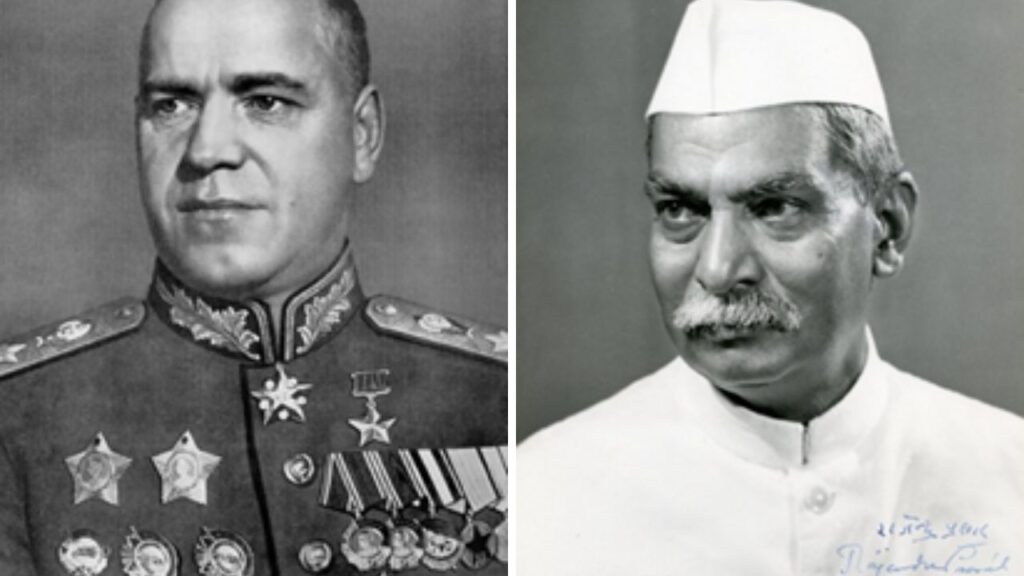 Marshal Georgy Konstantinovich Zhukov and  Dr Rajendra Prasad, the first President of India