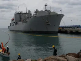 USNS Charles Drew arrives at Larsen & Toubro Shipyard, Kattupalli, Chennai