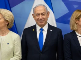 Collage - Ursula von der Leyen, Benjamin Netanyahu and Kaja Kallas