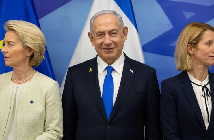 Collage - Ursula von der Leyen, Benjamin Netanyahu and Kaja Kallas