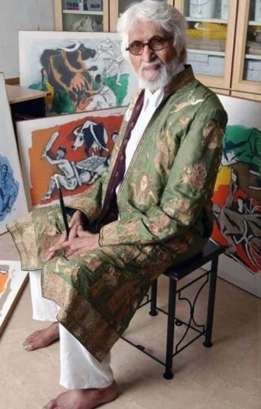 MF Husain Pauses For Camera