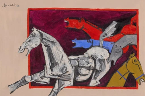 MF Husain's Horse Sketch in Colour