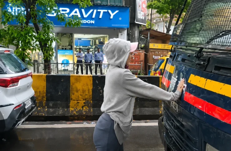 Student Protestor Stopping Police Vehicle in Mumbai